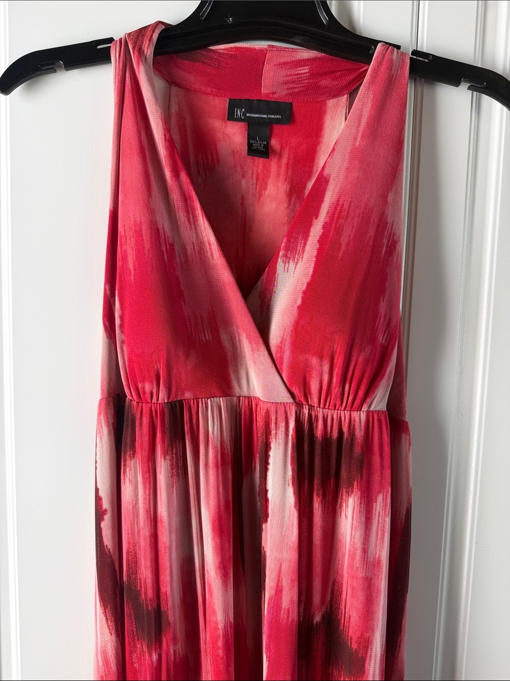 INC International Concepts Red and Pink Abstract Sleeveless Maxi Dress